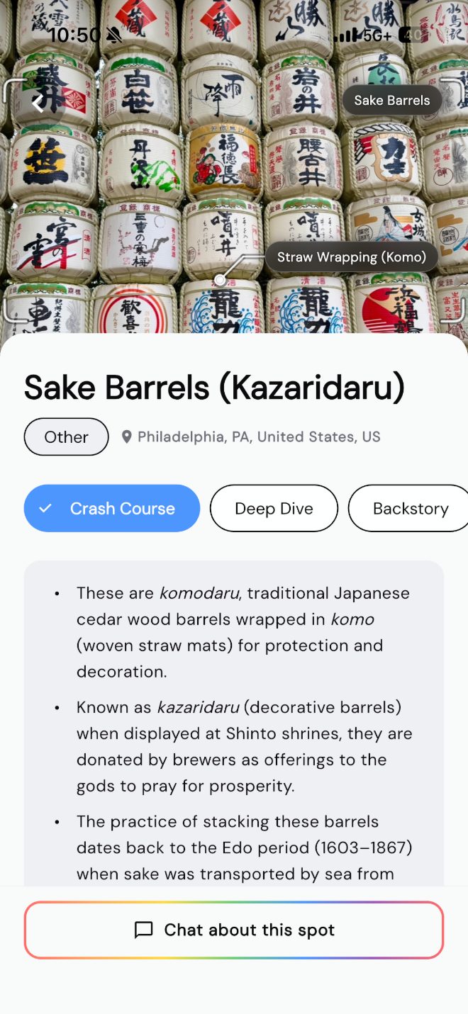 A saved Spot: sake barrels at a Shinto shrine