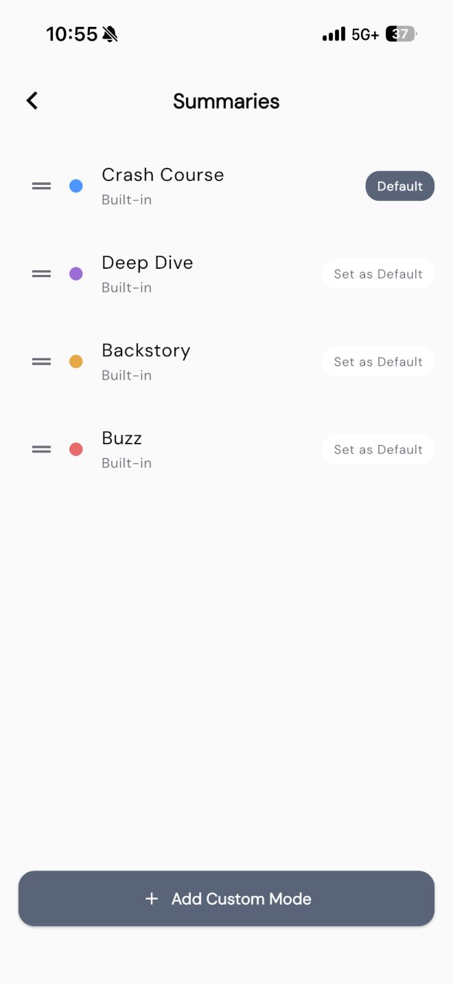 Synopsis modes list in Spotter